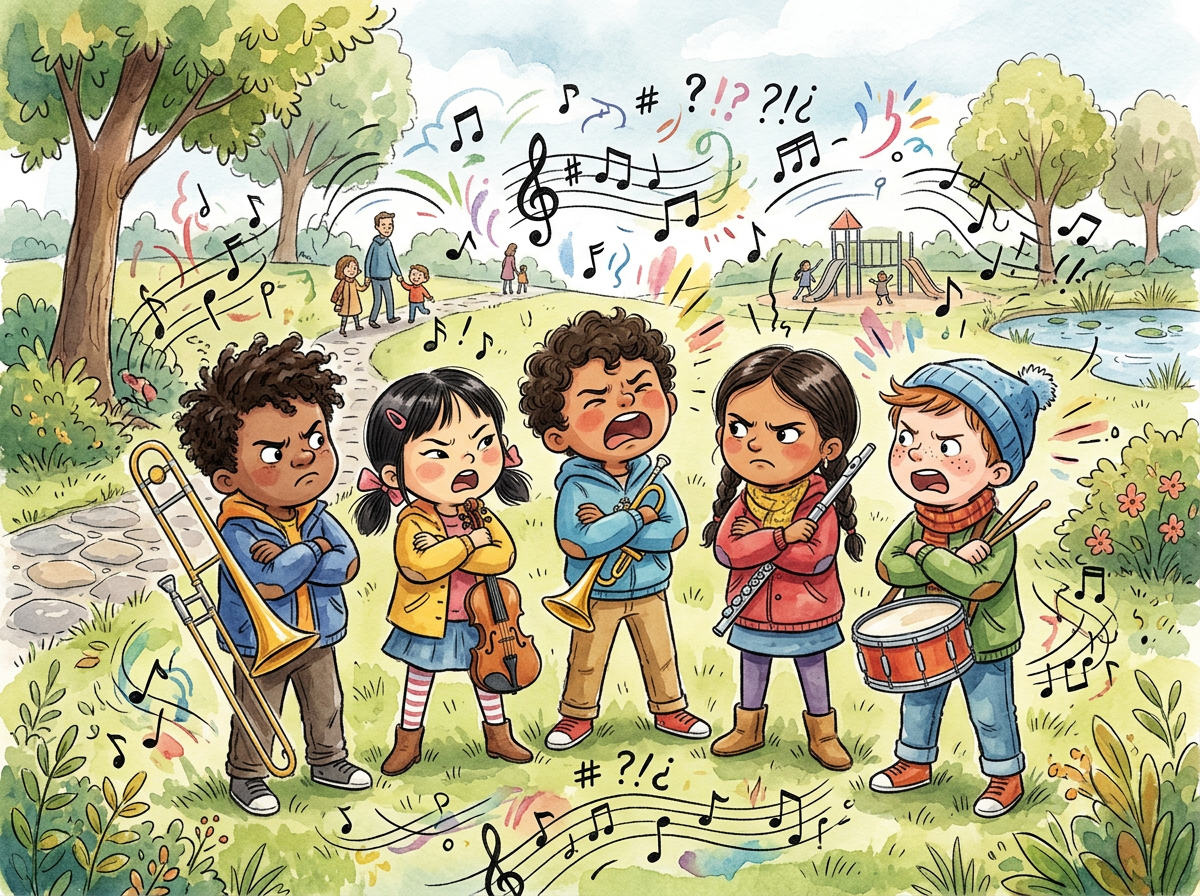 Los cinco niños discutiendo